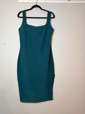 Beyond Yoga Icon Midi Dress Size 1X Teal Green Bodycon Sleeveless Square Neck